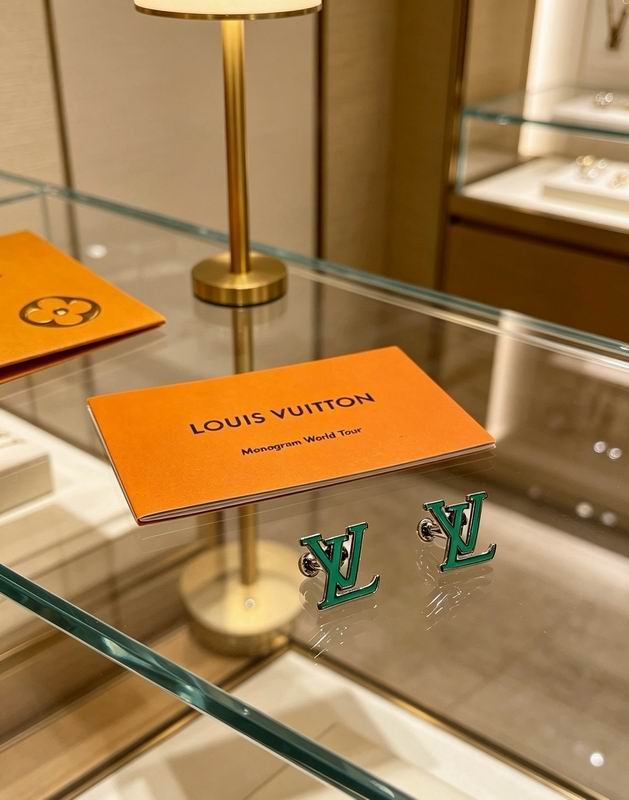 Louis Vuitton LV Letter Stud Earrings in Grey and Green