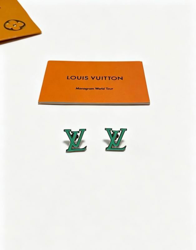 Louis Vuitton LV Letter Stud Earrings in Grey and Green