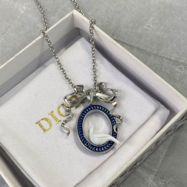 Dior Blue and White Oval Pendant Necklace