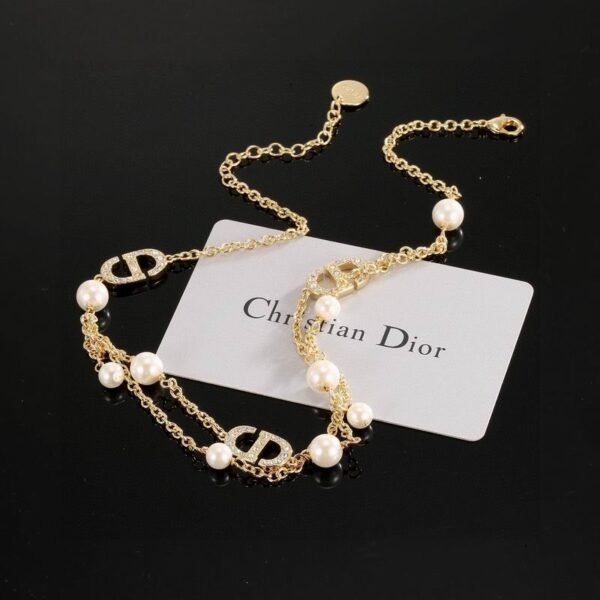 Dior CD and White Bead Chain Necklace