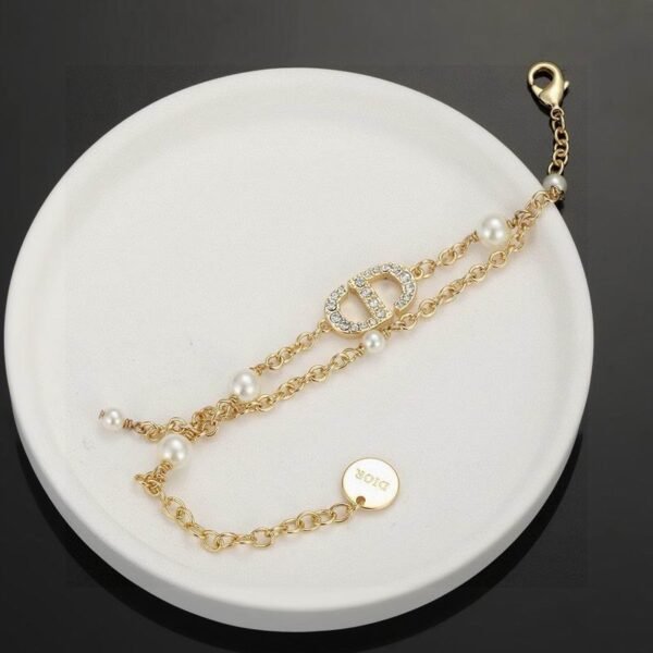 Dior Double Chain CD and White Bead Bracelet
