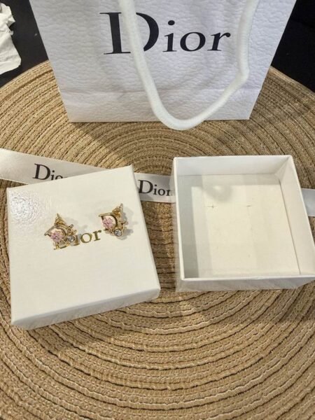 Dior Pink Letter Motif Stud Earrings