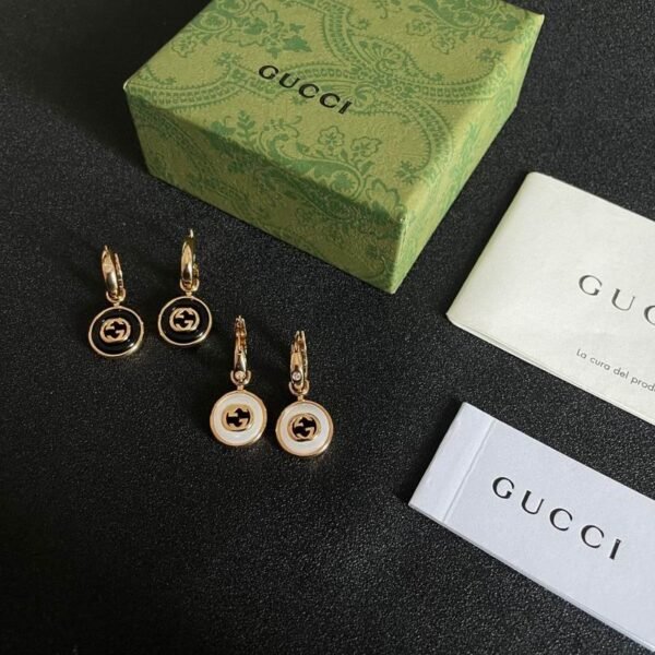 Gucci Round GG Drop Earrings in Black and White