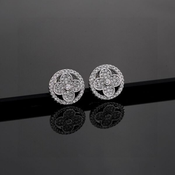 Louis Vuitton Circle Flower Stud Earrings with Clear Accents