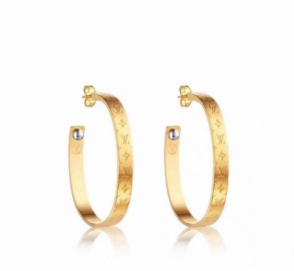 Louis Vuitton Gold Tone Monogram Hoops with Clear Accents