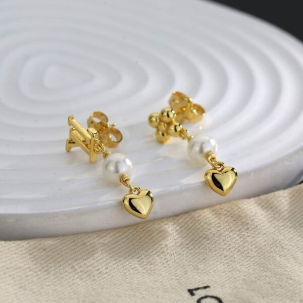 Louis Vuitton LV Heart and White Bead Drop Earrings