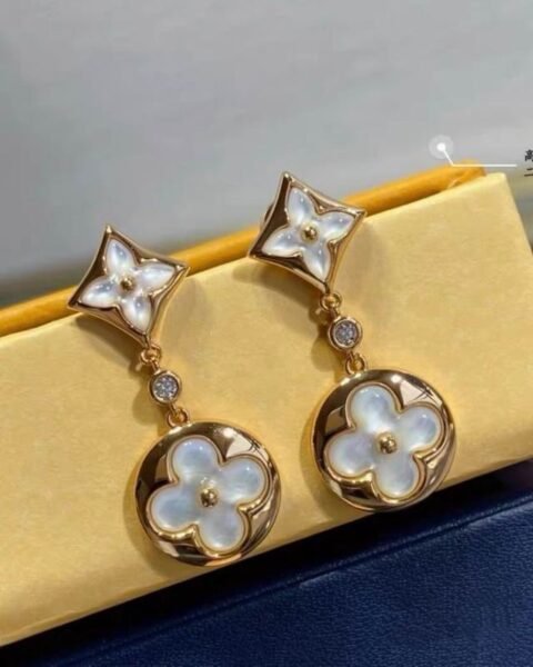Louis Vuitton White Flower Disc and Star Drop Earrings